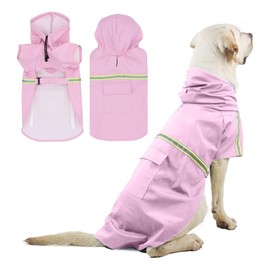 PETCUTE Dog Raincoat, Windproof, Waterproof Dog Raincoat with Reflective Stripes, Adjustable Dog Rain Jacket with Hood and Collar Hole for Small, Medium and Large Dogs