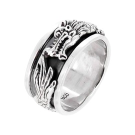 Treasure Bay MENS 10MM Dragon Ring, 925 Sterling Silver Spin Stress Relief Ring - Available in Sizes: P R T U W Y Z (Y)