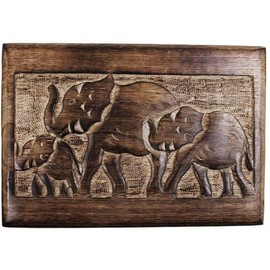 GURU JEE Hand carved Wooden Jewelry Storage Box Elephant Motif Keepsake Jewelry Organiser Multipurpose Gifts Showpiece