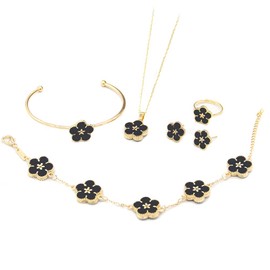 Four Leaf Clover Jewellery Set, 18K Gold Plated Stainless Steel Titanium Steel Necklace Stud Earrings Bracelet Set, Delicate Enamel Jewellery Set for Women and Girls, Alloy Steel