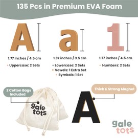 Gale Tots Magnetic Letters and Numbers - 135 PCS Alphabet Magnets in Soft Foam - Neutral Aesthetic Colors ABC Fridge Magnets for Kids