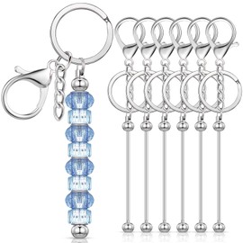 Huwena 6 Pcs Beadable Keychain Bars Blanks Bead Keychain Metal for Pendant DIY Crafts Jewelry Making Gift(Silver)