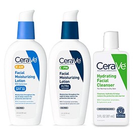 CeraVe Rutina de Cuidado Facial AM Hidratante con SPF, PM Hidratante Facial y Limpiador Facial Hidratante para Mañana y Noche | Artículos de Aseo de T