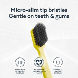 Grin Charcoal-Infused 100% Recycled Toothbrush, Soft, 4 Count, Summer Beach, Suitable for Sensitive Teeth and Gums