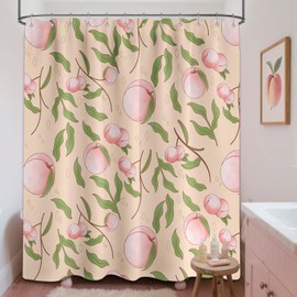 Sonbraux Peach Shower Curtains for Bathroom Pink Fruit Girly Wet Room Shower Curtain, Washable, Waterproof, Cloth Fabric, 180 x 180 cm