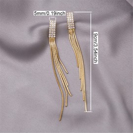 ANDPAI Chic Boho Tassel Earrings Long Bohemian Fringe Chain Sparkly Crystal Chandelier Dangle Drop Stud Earrings for Women (Gold)