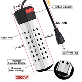 Immersion Water Heater, 2000W Portable Water Heater with 304 Stainless Steel Guard Anti-scalding Water Heater for Pool Bathtub -Heat 5 Gallons Water in Minutes