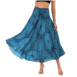 HAGOT Women's 2 in 1 Elegant Maxi Skirt, Vintage Halter Dress, Boho Summer Skirts Blue