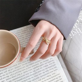 Charm Bowknot Band Ring for Women Fashion Hollow Chunky Bow Stackable Open Adjustable Ring Unique Elegant Trendy Twisted Ribbon Knuckles Finger Ring Hypoallergenic Anniversray Jewelry (Gold)