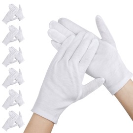 Segbeauty Cotton Gloves, White, 6 Pairs Cotton Gloves, Neurodermatitis, White Fabric Gloves Made of Pure Cotton, Cotton Gloves for Dry Hands, Serving, Archive Cleaning, Jewellery (Xl)