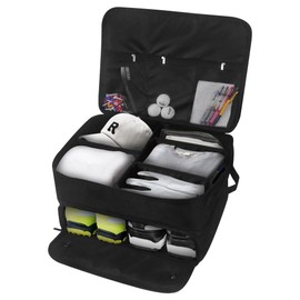 Golf Storage Box, Golf Organizer for Car Golf Trunk Organizer Foldable Golf Travel Storage with Separate Ventilated Compartment for 2 Pair Shoes Golf Bag for Balls Cap Clothes Gloves(Black)