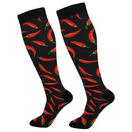 Pigsaly Hot Pepper Chilli Women's Compression Socks Spicy Vegetables Athletic Tube Sock Unisex Casual Knee High Socks Outdoor Sport Socks For Running Hiking Travel