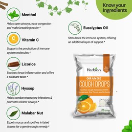 Herbion Naturals Herbion Naturals Cough Drops with Natural Orange Flavor, Dietary Supplement, Soothes Cough, for Adults and Children Over 6 Years, 25 Drops, No Artificial Flavor, No Added Color.