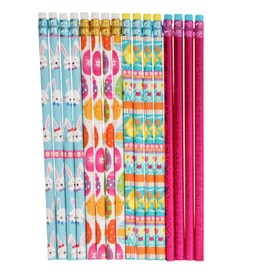 EBK 12pcs Easter Pencils with Erasers Tops Colorful Eggs Chicks Bunny Assorted Printed Wooden Spring Pencils for Basket Stuffer School Stationery Party Reward Supplies for Girls and Boys Pack of 1