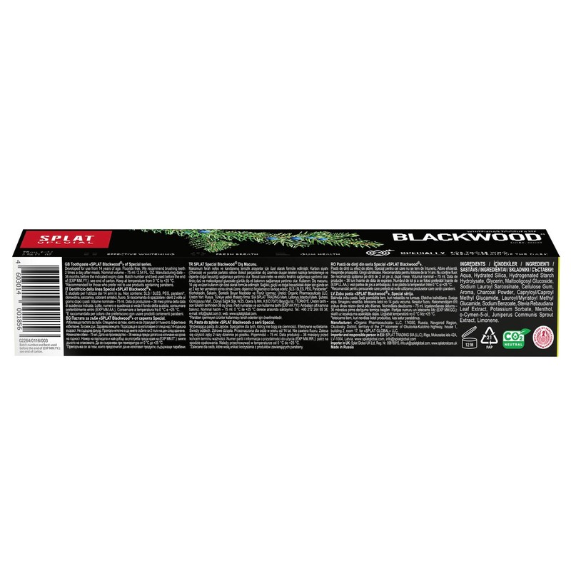 SPLAT Blackwood Natural Whitening Toothpaste – 75 ml Charcoal-Enriched for