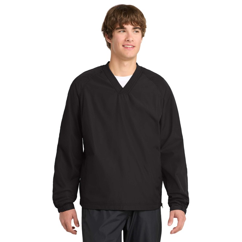 SPORT-TEK Unisex V-Neck Raglan Wind Shirt | Lightweight Windbreaker Jacket