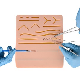 Suture IV Injection - Almohadilla de entrenamiento dos en uno con 14 heridas precortadas y 2 venas para estudiantes de medicina y veterinaria para practicar técnicas de sutura e inyección IV en la almohadilla de silicona