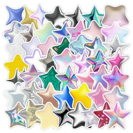 Pack of 50 Star Stickers Car Laptop Phone Guitar Skateboard Motorcycle Bicycle Star Stickers Set Vinyl Waterproof Aesthetic Stickers for Teenagers Children Adults
