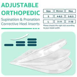 Skyfoot 3 Layers Adjustable Heel Wedge Inserts for Supination & Pronation Correction, Adhesive Medial & Lateral Heel Insoles for Bow Legs, Knee Pain, Foot Alignment (S: W 4-6.5, M 5-6.5, Crystal)