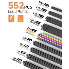 Four Candies 27PCS Art Mechanical Pencil Set with Case, 4PCS Metal Drawing Pencil 0.3, 0.5, 0.7, 0.9 mm & 2PCS 2mm Lead Holder (HB 2H 2B 4B Color) with 552 Graphite Lead Refills for Drawing Sketching