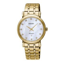 SEIKO Premier Quartz Diamond White Mother of Pearl Dial Ladies Watch SXB434