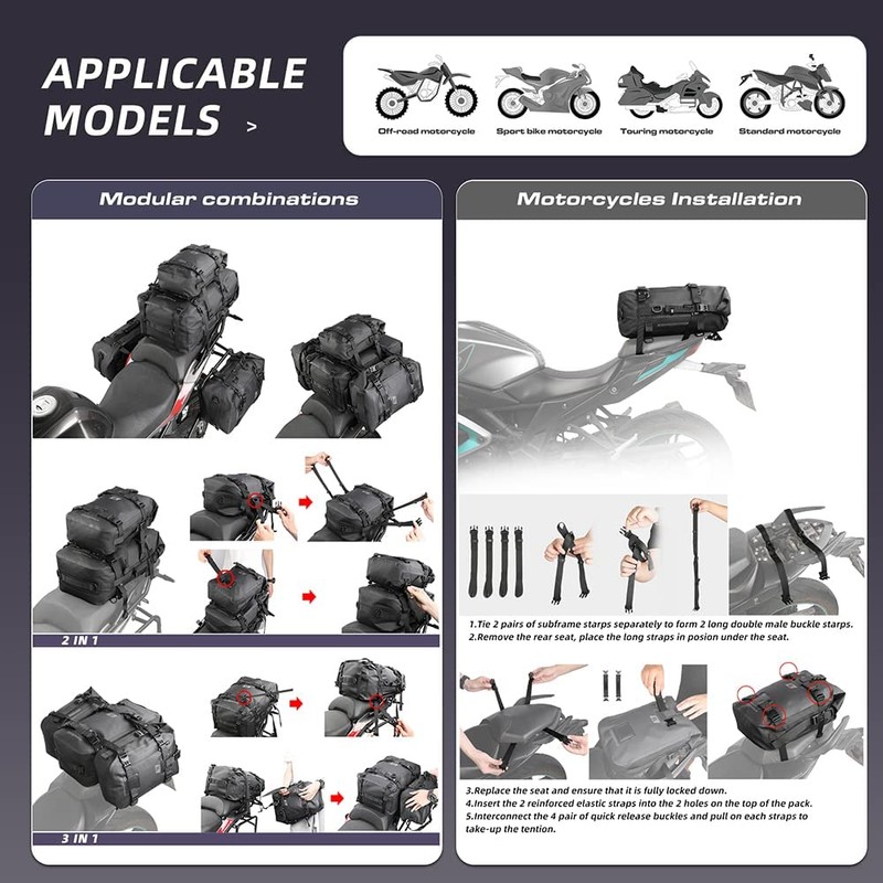 Rhinowalk Motorcycle Tail Bag Motorbike Side Bag 15L Full Waterproof