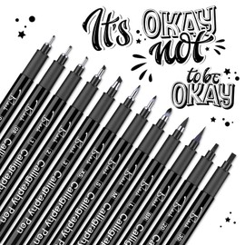 YYSHUS Calligraphy Pens, Hand Lettering Pens, 12 Sizes, Black Calligraphy Set, for Beginners, Exercise, Lettering, Signature, Writing, Drawing Diary, DIY Creation, Gifts
