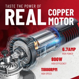 DCK Angle Grinder, 4-1/2-Inch, 6.7Amp Cut off Tool Grinder, 11,800 RPM with 2 Safety Guards, 6-Piece Discs (2 Cutting/2 Grinding/2 Flap Discs), Professional Angle Grinder for Metal, Wood (KSM09-115S）