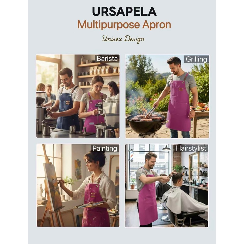 ursapela Canvas Work Apron for Men Women with 3 Pockets