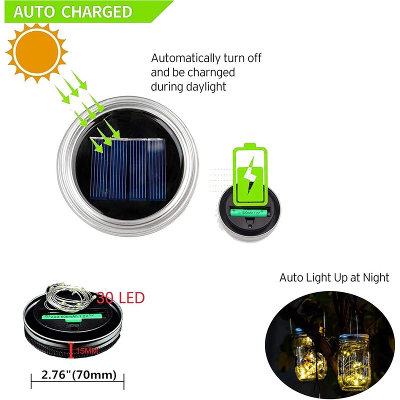 ZNYCYE Solar Mason Jar Lights, 6 Pack 30 Led String