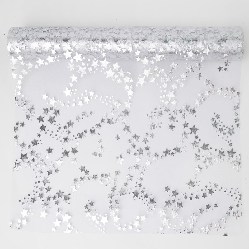 Table Runner Christmas Stars Table Runner Transparent Silver 28 cm