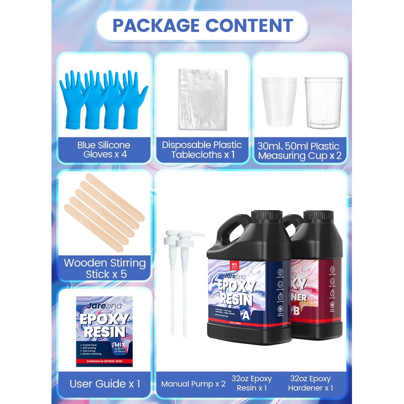 Jarezina Epoxy Resin Kit 64OZ,Crystal Clear Epoxy Resin-Strong and No