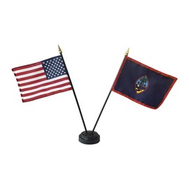 Set of 6 4x6 E-Gloss Guam Stick Flag w/U.S. Stick Flag & 2 Flag Plastic Table Base - Made in The USA