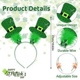 VEYLIN St Patricks Headband Irish Hat Head Bopper Novelty Irish Gifts Headband St.Patricks Green Clover Leaf Headband Headband for Adults