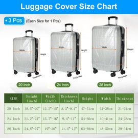 PATIKIL Luggage Covers, 3 Pieces 20 24 28 Inch PVC Suitcase Cover Protectors Waterproof Travel Luggage Covers for Suitcase, Transparent
