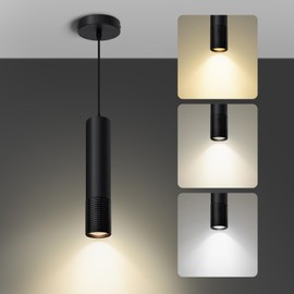 OKELI Black Pendant Light,LED Modern Pendant Lights Fixtures,3 Color Pendant Lighting for Kitchen Island, Bar,15W,2700K-6000K,ETL