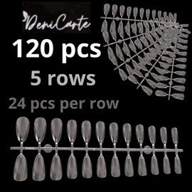 Deni Carte 120 Pieces Nail Tips Almond for Soak-Off Nail Extensions, Almond Flexi Nail Tips, Soft Gel, Acrylic, False, Full Coverage, Clear Nail Tips for Nail Salons and Manicure, 12 Sizes