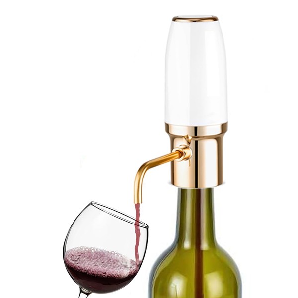 Thirdtms Automatic Wine Aerator Pourer Spout, Wine Air Aerator Pourer, Red Wine Aerator, Electric Wine Decanter with Aerator USB Rechargeable, Gifts idea for Wine Lovers White & Gold