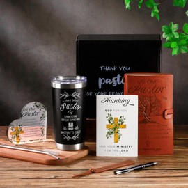 Pastor Gifts ,Pastors Valentines Day Appreciation Gifts 7pcs Set For Women Men ,Unique Pastor Gifts,20oz Tumbler Leather Journal Cards Signs Pen Bookmark For Christian Christmas Birthday Retirement Anniversary