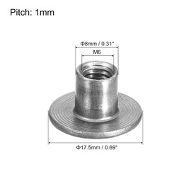 sourcing map M6 T-Nuts, 24pcs Carbon Steel Tee Nuts, Round Base Weld Nuts 10mm Height Through Hole Flange Insert Female Thread Plate Nuts