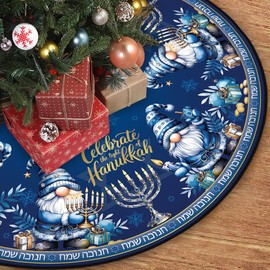 Hanukkah Tree Skirt 48'' Chanukah Tree Collar Blue Star of David Decor Happy Hanukkah Decorations for Home