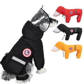 PINA Dog Raincoat, Waterproof Dog Rain Jacket with Hood, Lightweight Dog Jacket with Leash Hole, Dog Poncho with Reflective Strap and Pocket for Wet Weather, Full Wrap Design for Full Protection, Red