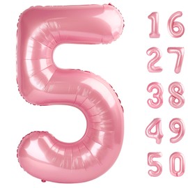 40 Inch Pearlescent Pink Balloon Number 5 Balloon Jumbo Mylar Foil Helium Balloon for 15 25 35 50 Big Giant Jumbo Huge Foil Mylar Balloons 55th 65th Birthday Balloons Men Women Party Decorations