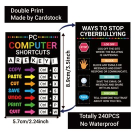 240Pcs PC Computer Shortcuts Cards Types of Bullying Cutouts Computer Science Classroom Bully Free Zone for Computer Lab Classroom Middle High School (PC Shortcuts, 3.5 x 2.24 in)
