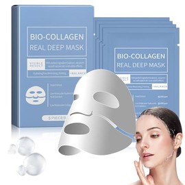 Mascarilla Bio-Colágeno, Mascarilla de Colágeno, Minimiza los Poros Mejora la Elasticidad, Collagen Mask, Mascarillas Faciales para Reafirmación del  