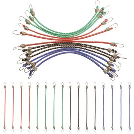 12 Pack Small Bungee Cords with Hooks 10 Inch Multicolor Rubber Bungee Straps Mini Adjustable Short Elastic Bungees Cord for Bicycle Roof Rack Hang Outdoor Tent Car RV Camping Tool Cargo Accessory