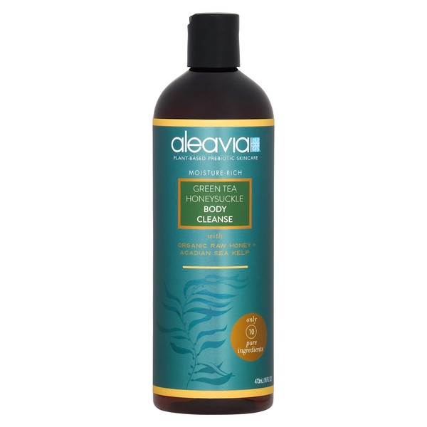 Aleavia Green Tea Honeysuckle Body Cleanse – Organic & All-Natural Prebiotic Body Wash with Raw Honey – 16 Oz.