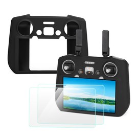 ZWLLKJGS Controller Protective Silicone Case Cover+HD Screen Protector Films For Dji Mini 4 Pro/Dji Air 3/Dji Neo Drone RC 2 Remote Control Accessories(Black)