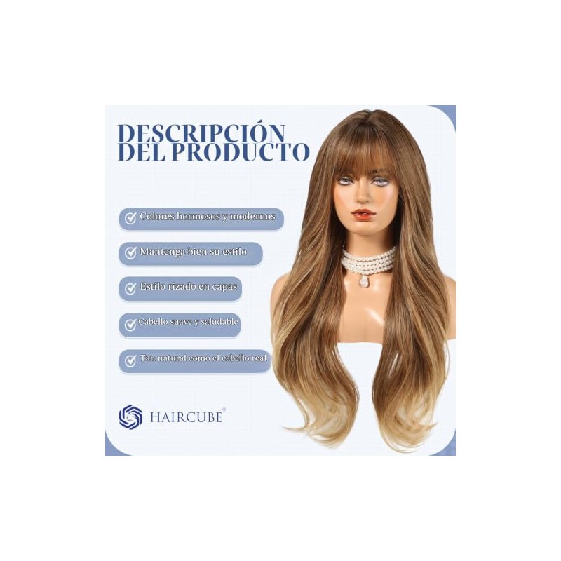 HAIRCUBE Peluca Larga Con Flequillo Rizada Y En Capas Para