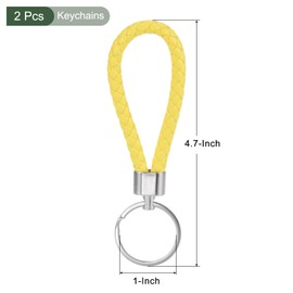YOKIVE 2 Pcs Braided Leather Keychains, Home PU Keys Ring Woven Decorating Lanyard Straps for Bags Wallets (Yellow)